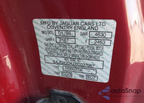 1999 Jaguar Xk8 from USA, damaged, VIN SAJGX2042XC037067